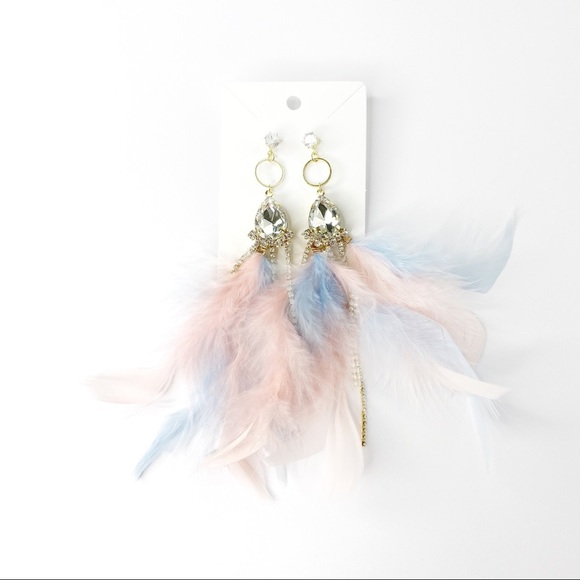 Winona Feather Pastel Crystal Drop Gold Earrings - Picture 4 of 7